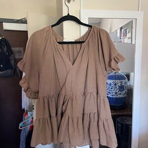 Women's S Oversized Brown Ruffle Top